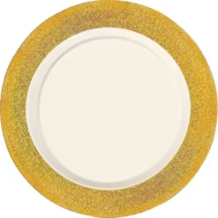 Cream Prismatic Gold Border Premium Plastic Dinner Plates 10ct