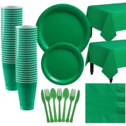 Festive Green Paper Tableware Kit For 50 Guests