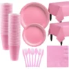 Pink Paper Tableware Kit For 50 Guests