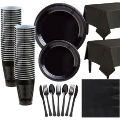 Black Plastic Tableware Kit For 50 Guests
