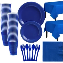 Royal Blue Plastic Tableware Kit For 50 Guests