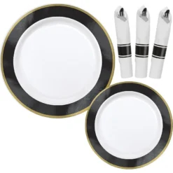 Premium Black Border & Gold Tableware Kit For 20 Guests