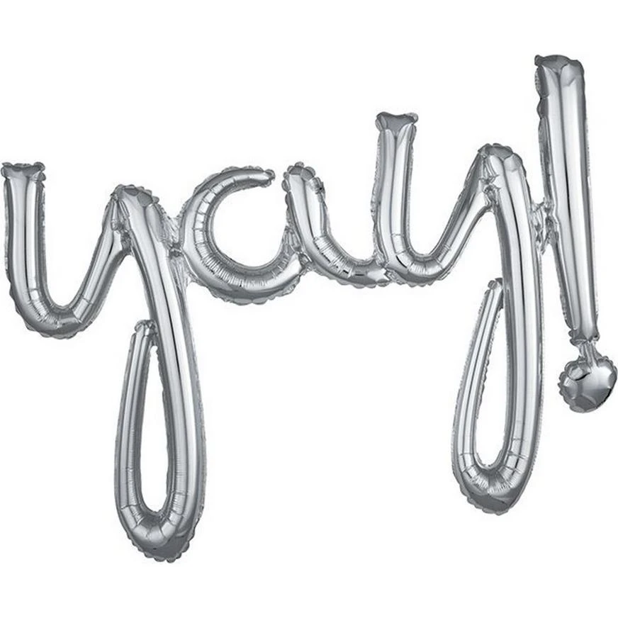 Air-Filled Silver Yay Cursive Letter Balloon Banner 35in X 25in 2 Air-Filled Silver Yay Cursive Letter Balloon Banner 35in X 25in - Image 2