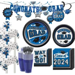 Blue Congrats Grad Graduation Party Kit For 60 Guests