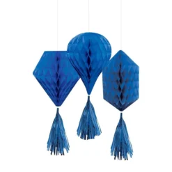 Mini Royal Blue Honeycomb Decorations With Tails 3ct