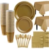 Gold Plastic Tableware Kit For 100 Guests