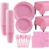 New Pink Plastic Tableware Kit For 100 Guests