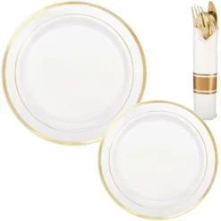 White Gold-Trimmed Premium Tableware Kit For 40 Guests