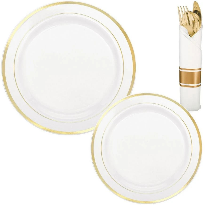 White Gold-Trimmed Premium Tableware Kit For 40 Guests 1 White Gold-Trimmed Premium Tableware Kit For 40 Guests