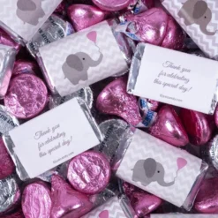 Pink Elephant Baby Shower Hershey's Miniatures, Kisses And JC Peanut Butter Cups 180pc -Party Supply Store C852083 pink 02