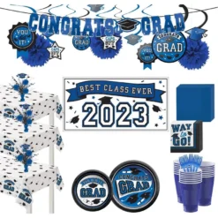 Blue Congrats Grad Graduation Party Kit For 100 Guests