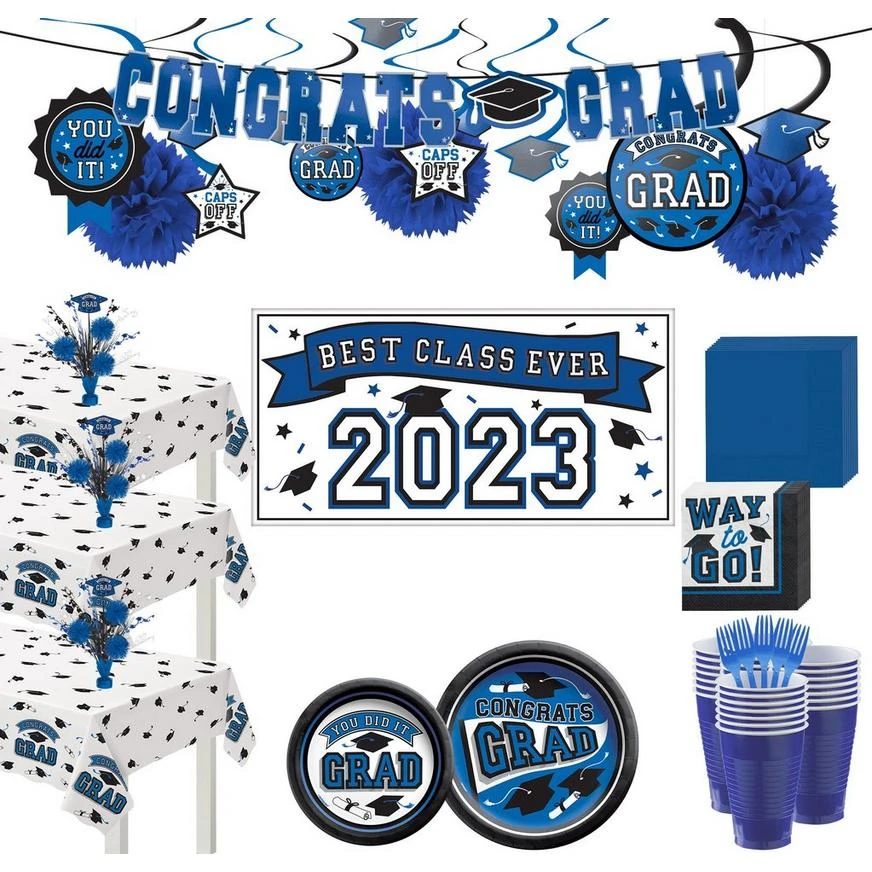 Blue Congrats Grad Graduation Party Kit For 100 Guests 1 Blue Congrats Grad Graduation Party Kit For 100 Guests