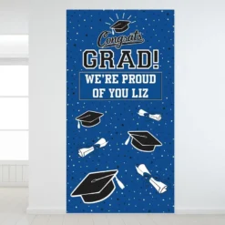 Custom School Colors Pride Blue Graduation Backdrop