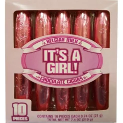 Pink It's A Girl Belgian Milk Chocolate Cigars 10ct