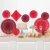 Red Paper Fan & Honeycomb Decorations, 9pc
