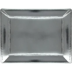 Metallic Silver Rectangular Paper Platters, 12.25in X 16in, 2ct