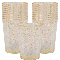 Glitter Gold Plastic Cups, 10oz, 20ct