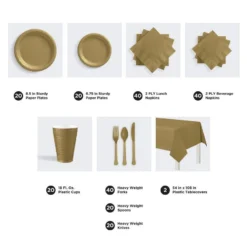 Gold Tableware Kit For 20 Guests, 222pc -Party Supply Store C919822 gold 02