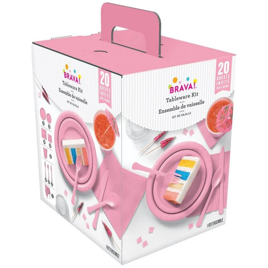 Pink Tableware Kit For 20 Guests, 222pc 1 Pink Tableware Kit For 20 Guests, 222pc