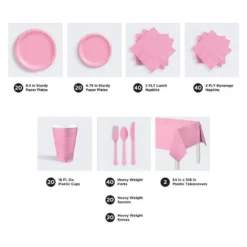 Pink Tableware Kit For 20 Guests, 222pc 5 Pink Tableware Kit For 20 Guests, 222pc -Party Supply Store C919822 pink 02