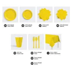 Yellow Tableware Kit For 20 Guests, 222pc 5 Yellow Tableware Kit For 20 Guests, 222pc -Party Supply Store C919822 yellow 02