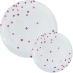 Pink Confetti Round Premium Plastic Dinner (10.5in) & Dessert (7.5in) Plates, 20ct