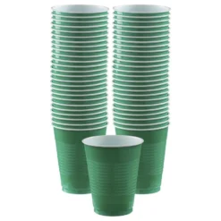 Festive Green Plastic Cups, 16oz, 50ct