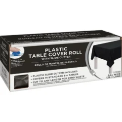 Black Plastic Table Cover Roll With Slide Cutter, 54in X 126ft