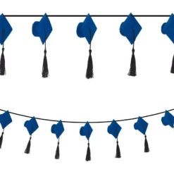 Blue Grad Cap & Tassel Felt & Ribbon Garland, 9ft
