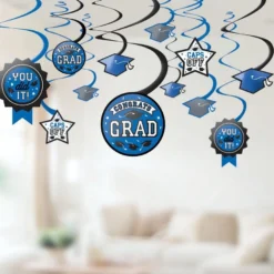 Blue Congrats Grad Swirl Decorations, 12pc