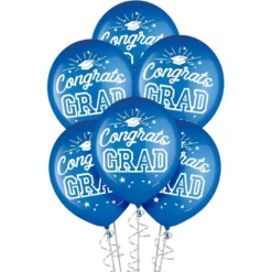 15ct, 12in, Blue Congrats Grad Latex Balloons