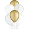 15ct, 11in, Gold 3-Color Mix Latex Balloons - Clear, Gold & White