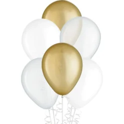 15ct, 11in, Gold 3-Color Mix Latex Balloons - Clear, Gold & White