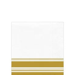 Gold Striped Border Premium Paper Beverage Napkins, 5in, 40ct