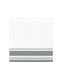 Silver Striped Border Premium Paper Beverage Napkins, 5in, 40ct