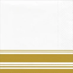 Gold Striped Border Premium Dinner Napkins, 8in, 40ct