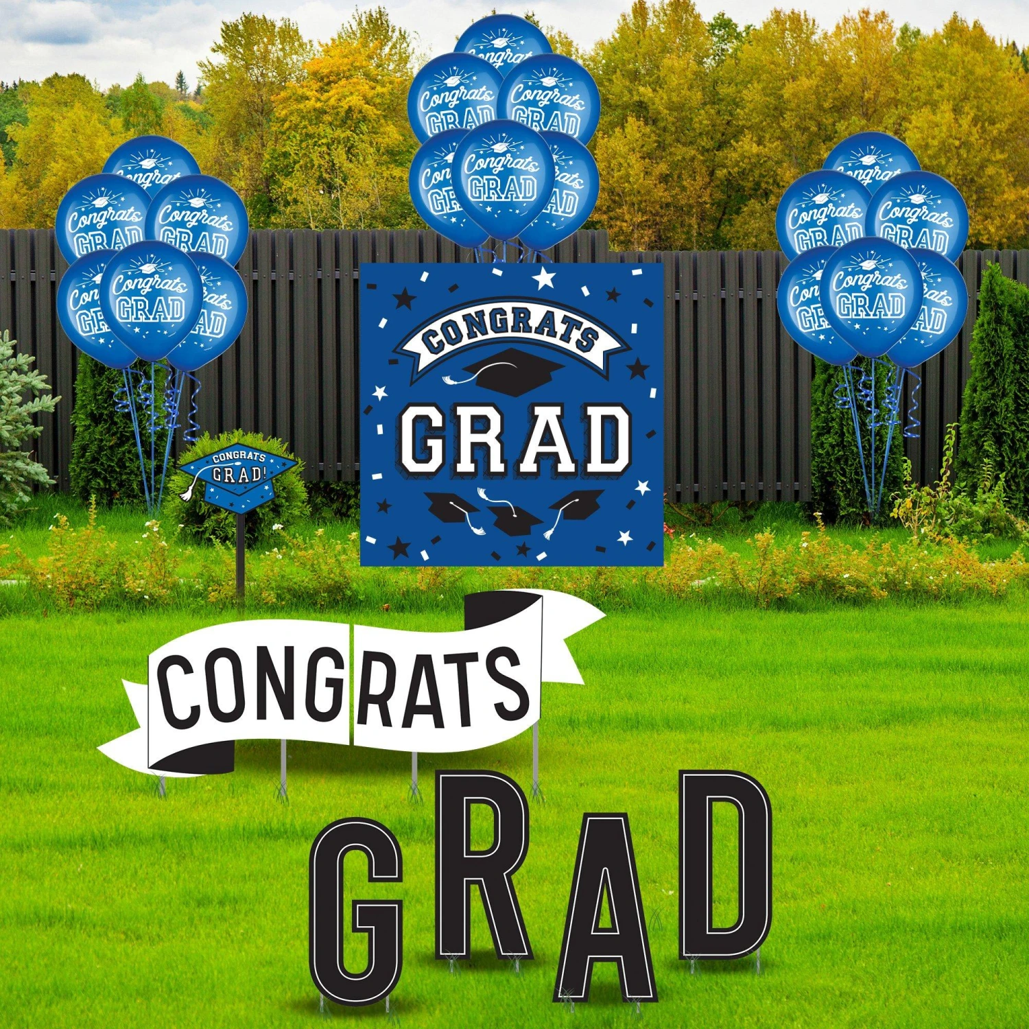 Blue Congrats Grad 2023 Graduation Outdoor Decorating Kit 1 Blue Congrats Grad 2023 Graduation Outdoor Decorating Kit