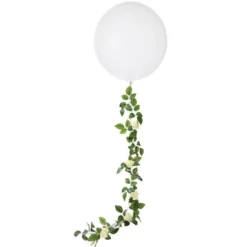 1ct, 24in, White Latex Balloon With White Floral Tail