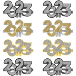 Glitter Black, Silver & Gold 2023 Cardstock Glasses, 8ct