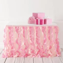 Pink Fabric Ruffle Table Skirt, 30in X 72in - Oh Baby! Girl
