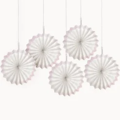 Metallic Border White Paper Fan Decorations, 5in, 5ct