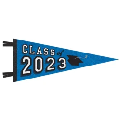 Blue Class Of 2023 Graduation Felt Pennant Flag, 30in X 11.4in