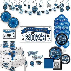 Blue Congrats Graduation Party Kit For 60 Guests