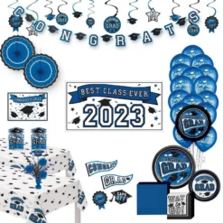 Blue Congrats Graduation Party Kit For 80 Guests