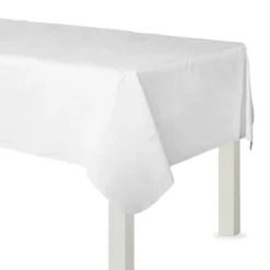 White Flannel-Backed Vinyl Tablecloth, 54in X 108in
