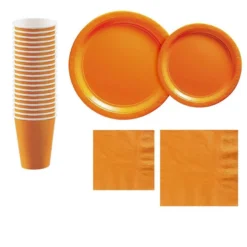 Orange Paper Tableware Kit For 20 Guests