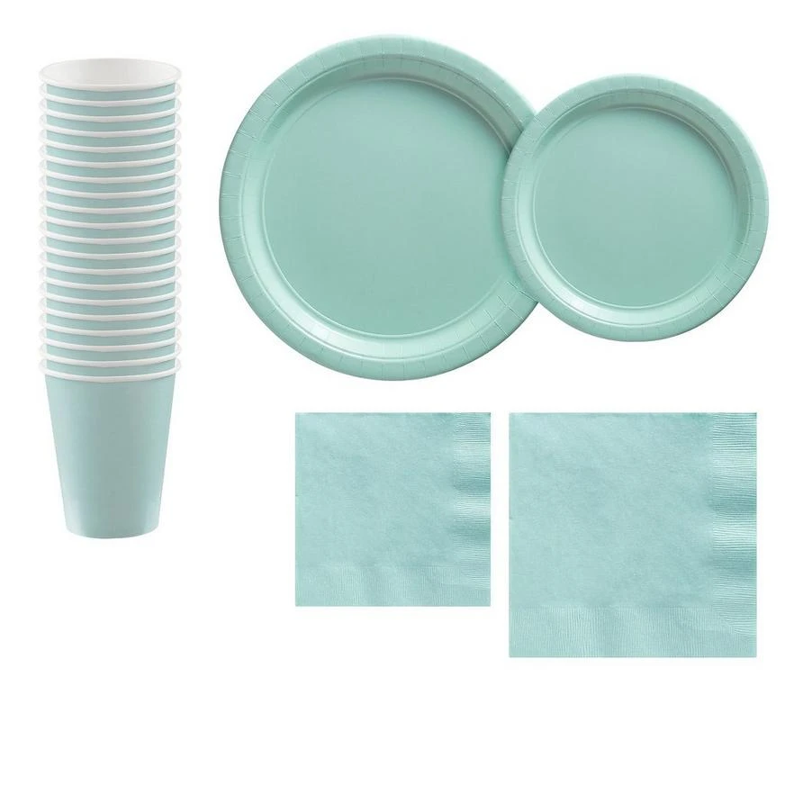 Robin's Egg Blue Paper Tableware Kit For 20 Guests 1 Robin's Egg Blue Paper Tableware Kit For 20 Guests