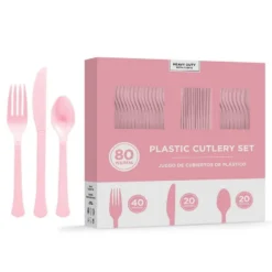 Pink Heavy-Duty Plastic Cutlery Set For 20 Guests, 80ct