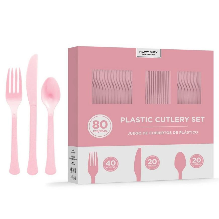 Pink Heavy-Duty Plastic Cutlery Set For 20 Guests, 80ct 1 Pink Heavy-Duty Plastic Cutlery Set For 20 Guests, 80ct