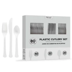 White Heavy-Duty Plastic Cutlery Set For 20 Guests, 80ct